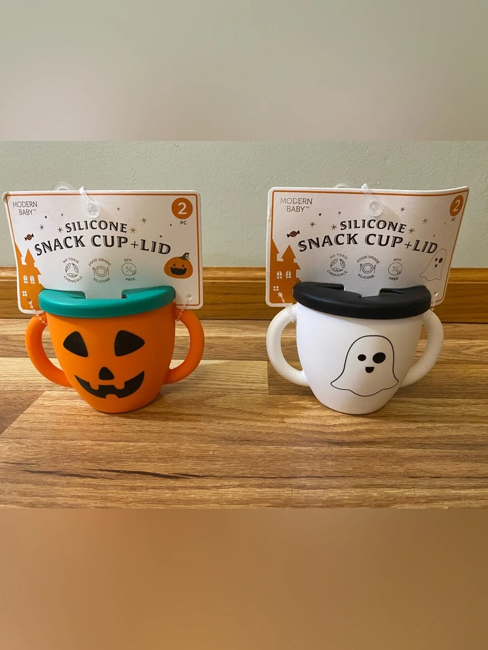 Modern Baby Silicone Halloween Snack Cups - Orange Pumpkin & White Ghost